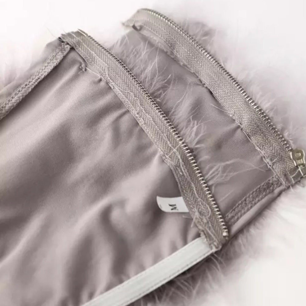 🎉New Arrival Sexy Light Gray Crop Ostrich Feather Tube Style Top - Medium - Picture 10 of 13